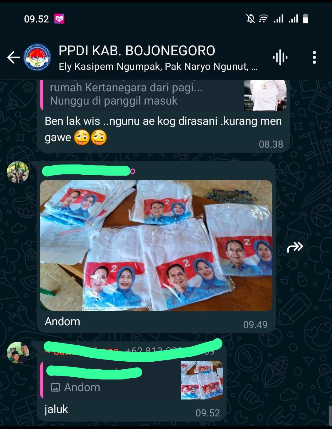 Kepala Dusun Sambiroto Diduga Bagikan Kaos Paslon di Grup PPDI